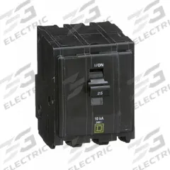 SQUARE D Miniature Circuit Breaker: 25 A, 120/240V AC, Three Phase, 10kA at 120/240V AC, 3 Poles (MPN QO325). Key specifications — Phase: Three; Amps: 25 A; AC Voltage Rating: 120/240V AC; Max. AIR Rating: 10kA at 120/240V AC; For Use With: QO Load Centers and NQ Panelboards; Brand: SQUARE D.