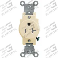 LEVITON Receptacle: Single, 5-20, Ivory, 125V AC, 20 A, 2 Pole / 3 Wire (MPN T5020-I)