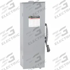 SQUARE D Safety Switch: Fusible, 100 A, Single Phase, 240V AC, Galvanized Steel, Indoor/Outdoor (MPN DT223RB). Key specifications — Brand: SQUARE D.
