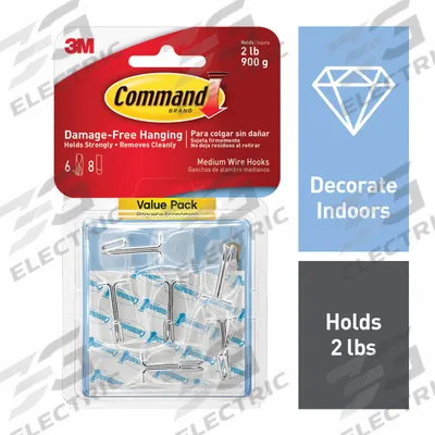 COMMAND Hook: 1 7/8 lb Wt Capacity, 1 Points per Hook, Clear, 2 5/32 in Overall Ht - Adhesive-Backed Utility Hooks