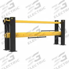 A-SAFE Traffic Gate: 2 Rails, Black/Yellow, Vertical Swing, 98 1/2 in Opening Wd, Manual Operation (MPN A-01-12-0369). Key specifications — Material: Polymer; Color: Yellow; Finish: Zinc-Nickel; Swing Direction: Vertical; Brand: A-SAFE.