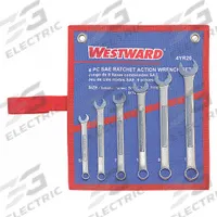 WESTWARD Combination Wrench Set: Alloy Steel, Satin, 6 Tools, 5/16 in to 5/8 in Range of Head Sizes (MPN 4YR26). Key specifications — attr309520: Satin; attr309519: Alloy Steel; attr324929: WESTWARD; attr309512: Tool Roll; attr309522: No; attr309533: No.