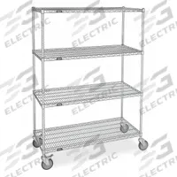 APPROVED VENDOR Wire Shelving Unit: 48 in x 24 in x 80 in, Dry, Split Sleeve, 4 Shelves, (4) Swivel (MPN SS-2448-74LZF). Key specifications — attr15738: Silver; attr15739: (4) Posts with Levelers; attr14157: Zinc-Plated; attr14150: Dry; attr14159: Round; attr5304: 4; attr14155: (4) Swivel; attr14158: Steel.
