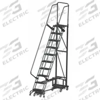 BALLYMORE Rolling Ladder: 8.3 ft Platform Ht, Unassembled, Steel, Wt-Actuated Step Lock, Antislip (MPN NAV-10RS). Key specifications — Folding: Not Foldable; Color: Gray; Brand: BALLYMORE; Handrail Configuration: Double Handrails.