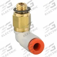 SMC Push-Fit Elbow Fitting: 1/8 in OD x 5 mm Pipe Size, Push-to-Connect x Metric, Brass, White (MPN KQ2L01-M5A). Key specifications — Brand: SMC; Thread Size A: M5x.08.