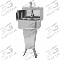 SANI-LAV Hands-Free Sink: 41 1/2 in Overall Ht, 17 in Bowl Lg, 7 in Bowl Dp, 0.5 gpm Flow Rate (MPN ESB2-503L-0.5). Key specifications — Includes Side Splash: Side Splash Included; Power Source: Battery Powered; Brand: SANI-LAV.