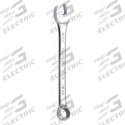 WESTWARD Combination Wrench: Alloy Steel, Chrome, 16 mm Head Size, 8 1/4 in Overall Lg - Metric 12-Point Combination Wrenches