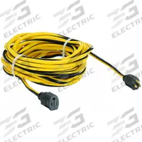 APPROVED VENDOR Extension Cord: Outdoor Use, 50 ft Lg, Outlet, 5-15P, 12/3, SJTW, Black/Yellow (MPN 52NY25). Key specifications — Brand: APPROVED VENDOR; Temperature Rating: -40° to 167°F; NEMA Plug Configuration: 5-15P.