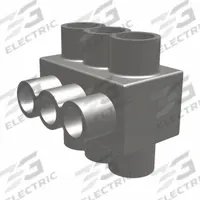 BURNDY Multitap Connector: 4 Port, Double-Sided Entry, 10 AWG – 250 kcmil Wire Size, Black (MPN 1PLD2504). Key specifications — Body Material: Aluminum; Brand: BURNDY.