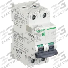 SCHNEIDER IEC Supplementary Protector: 63 A Amps, 500V DC, 5kA at 250V DC, Screw Clamp, C60H-DC, C (MPN M9U21263). Key specifications — Terminal Connection: Screw Clamp; AC Voltage Rating: Not Rated; Curve Type: C; DC Voltage Rating: 500V DC; Max. AIR Rating: 5kA at 250V DC; Series: C60H-DC; Brand: SCHNEIDER.