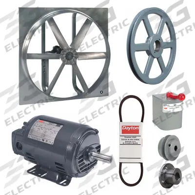 Dayton Exhaust/Supply Fan: Belt Drive, 36 in Blade, 2 hp, Open Dripproof, 230/460V AC - Belt-Drive Reversible Panel Fans with Drive Package