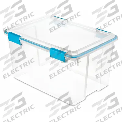 STERILITE Storage Tote: 13.5 gal, 22 1/2 in x 16 in x 12 3/4 in, Clear Body, Blue/Clear Lid - Clearview Totes with Latch-On Lids