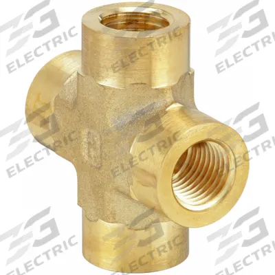 PARKER Metal Pipe Cross: Cross, CA377 Brass, 1/4 in x 1/4 in x 1/4 in x 1/4 in - Threaded Extreme-Pressure Hydraulic Pipe Fittings