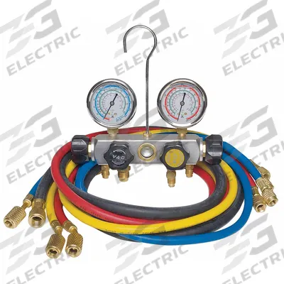 Dayton Manifold Gauge Set: 4 Valves, 4 Hoses, 2 3/4 in Gauge - Analog Manifold Gauge Kits