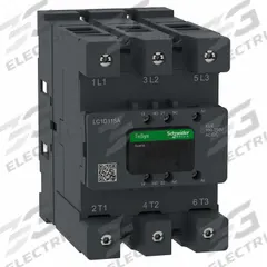 SCHNEIDER ELECTRIC IEC Contactor: Non-Reversing, 3 Poles, 3NO Contacts, 115 A, 120V AC/240V AC Coil (MPN LC1D115AKUE). Key specifications — Brand: SCHNEIDER; Integrated Surge Suppression: Yes.