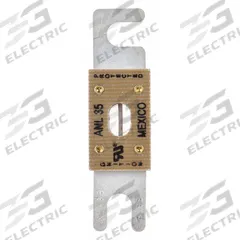 BUSSMANN Forklift Limiter Fuse: ANL Series, Bolt-On, Fast-Acting, 35 A, 80 V DC, Indicating, AC/DC (MPN ANL-35). Key specifications — Brand: BUSSMANN; Series: ANL; Equivalent Fuse Series: ANL & CNL.