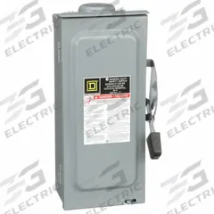 SQUARE D Safety Switch: Fusible, 60 A, Single Phase, 240V AC, Galvanized Steel, Indoor/Outdoor (MPN D222NRB). Key specifications — Brand: SQUARE D.
