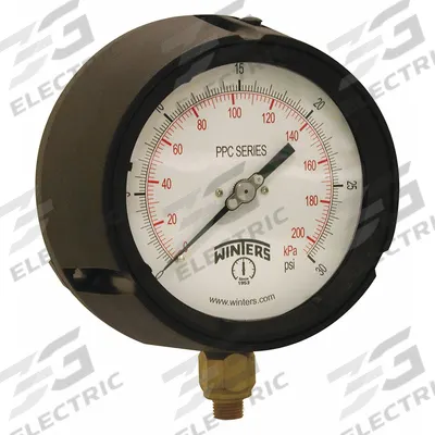 WINTERS Process Pressure Gauge: 0 psi to 30 psi, White, 4 1/2 in Dial, 1/4 in NPT Male - Vibration-Resistant Brass/Bronze Wetted Parts & Plastic Casing