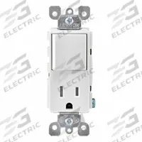 Combination Switch/Outlet: Rocker Switch, 5-15R, White, 120V AC, 15 A (MPN 5625-W). Key specifications — Brand: LEVITON.
