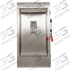 SIEMENS Safety Switch: Fusible, 200 A, Single Phase, 240V AC, 304 Stainless Steel, Indoor/Outdoor (MPN HF224S). Key specifications — Brand: SIEMENS.