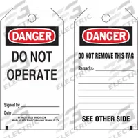 BRADY Danger Tag: Danger, Danger Do Not Operate, Polyester, Date/Remarks/Signed By, Write-On Surface (MPN 76226)