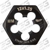 MILWAUKEE Hex Threading Die: M12x1.25 Metric, 1 in Hex Wd, Black Oxide Carbon Steel (MPN 49-57-5361)