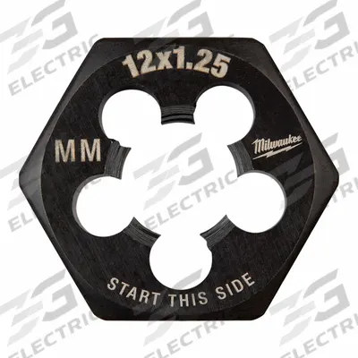 MILWAUKEE Hex Threading Die: M12x1.25 Metric, 1 in Hex Wd, Black Oxide Carbon Steel (MPN 49-57-5361) - Solid Hex Rethreading Dies