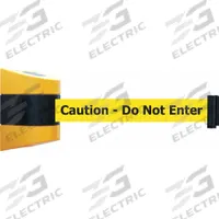 TENSABARRIER Retractable Belt Barrier: Fixed Mounting Plate, 30 ft Belt Lg, Caution Messaging (MPN 897-30-S-35-NO-YAX-C). Key specifications — Message Color: Black; Frame Color: Black/Yellow; Brand: TENSABARRIER; Belt Color: Yellow.
