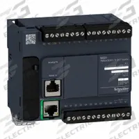 SCHNEIDER ELECTRIC PLC: (14) Discrete/(2) Analog, (10) Transistor, 24V AC : 24V DC (MPN TM221CE24T). Key specifications — attr211240: SCHNEIDER; attr1072668: Clock Included; attr1075941: (14) Discrete; attr1075943: (10) Transistor.