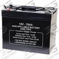 APPROVED VENDOR Sealed Lead Acid Battery: 12V DC, 75 Ah Capacity, 8.27 in Ht, 6.61 in Wd, Deep Cycle (MPN 2UKL7). Key specifications — Terminal Connection: Tab with 0.197 in Bolt Hole; Battery Cycle Type: Deep Cycle; Brand: APPROVED VENDOR; Housing Material: ABS.