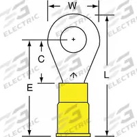 3M Ring Terminal: Yellow, Vinyl Insulation, 1/4 in Stud Size, 12 AWG to 10 AWG Wire Sizes, 1,000 V (MPN MVU10-14R/SK). Key specifications — attr1308027: 3M.