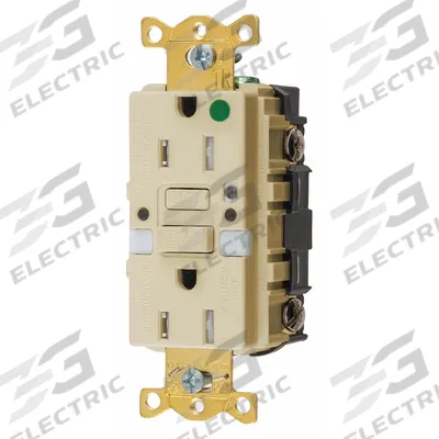 HUBBELL GFCI Receptacle: Hospital Grade, Duplex, 5-15R, Ivory, GFCI, 125V AC, 15 A - General Purpose Receptacles