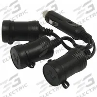ROADPRO Cigarette Lighter Adapter: Power Splitter, 3 Connections, 4 in Cord Lg, Black, 12V Devices (MPN RPPSP-211). Key specifications — Color: Black; Includes: (3) Outlets with Safety Caps; Product Type: Power Splitter; Compatible Devices: 12V Devices; Brand: ROADPRO; Ports: 12V Auxiliary Port.