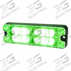 ECCO LED Directional Warrning Light: Perimeter Flashing Warning Light, Green, 1/2 in Overall Wd, LED (MPN ED3511G-WWG). Key specifications — Operating Voltage: 12-24V DC; Number of Flash Patterns: 29; Includes: Mounting Hardware; Electrical Connection: Blunt Cut Wires; Mount Type: Bolt; Brand: ECCO; Shape: Rectangular.