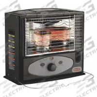 DYNA-GLO Portable Kerosene Radiant Floor Heater: Kerosene, 10,000 BtuH Heating Capacity Output (MPN RMC-55R7). Key specifications — Color: White; Brand: DYNA-GLO; Overall Dimensions - H x W x D: 19-5/16 in x 22-5/16 in x 11-7/8 in.