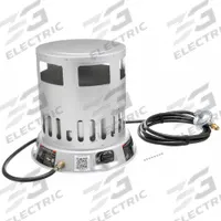 DAYTON Portable Gas Floor Heater: 80,000 BtuH Heating Capacity Output, 2,000 sq ft Heating Area (MPN 6BY73). Key specifications — Fuel Consumption: 3.71 lb/hr; Overall Dimensions - H x W x D: 18-1/2 in x 15-7/8 in x 15-7/8 in; Brand: DAYTON.