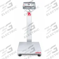 OHAUS Industrial Bench Scale: 18 in x 18 in, Not IP Rated, Front-Mounted, Defender 5000 (MPN 30461655). Key specifications — Connection Ports: USB; Readability: 0.01 lb/5 g; Brand: OHAUS; Weighing Surface Material: Stainless Steel.