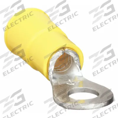 3M Ring Terminal: Yellow, Vinyl Insulation, #6 Stud Size, 12 AWG to 10 AWG Wire Sizes - Insulated Ring Terminals