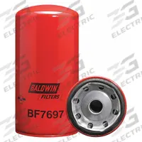 BALDWIN FILTERS Fuel Filter: Spin-On, 4 11/16 in Outside Dia, 1 1/16"-16 Thread Size, Diesel Fuel (MPN BF7697). Key specifications — attr1137520: BF7697; attr434022: BALDWIN FILTERS; attr427730: Cellulose; attr427731: Integral Gasket; attr1017112: Buses; attr1017113: Detroit.