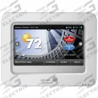 JOHNSON CONTROLS WiFi Thermostat: Heat and Cool, White, C/G/R/Sensor/W1/O/B/W2/W3/AUX/Y1/Y2, 7-Day (MPN T9100). Key specifications — Application: Heat and Cool; Housing Color: White; Programming Capability: 7-Day; Terminal Designations: Y2; Smart Capabilities: Smart Alerts; Humidification Control: Yes; Brand: JOHNSON CONTROLS; Control Type: Touch Screen.