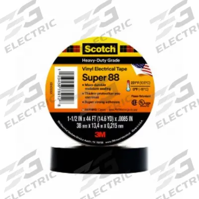 3M Electrical Tape: 1 1/2 in Wd, 14 5/8 yd Lg, 8.5 mil Thick, Vinyl, Rubber - General Purpose Electrical Tape