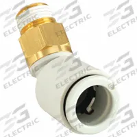 SMC Push-Fit Elbow Fitting: 8 mm OD x 1/8 in OD Size, Push-to-Connect x BSPT, Brass, White (MPN KQ2K08-01AS). Key specifications — Brand: SMC; Thread Size A: 1/8".