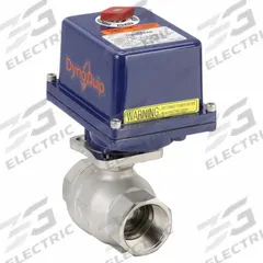 DYNAQUIP CONTROLS Electrically Actuated Two-Way Ball Valve: 1 1/2 in, 316 Stainless Steel, 115V AC (MPN E2S27AJE25). Key specifications — Included Mounting: ISO 5211 Actuator Mounting Pad; Brand: DYNAQUIP CONTROLS; Actuator Features: Position Indicator.