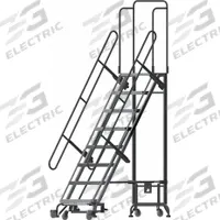 BALLYMORE Hybrid Ladder: 6.8 ft Platform Ht, Unassembled, Spring-Loaded Casters, Aluminum/Steel (MPN HY-LA-083212P-F). Key specifications — Brand: BALLYMORE; Color: Gray; Handrail Configuration: Double Handrails.