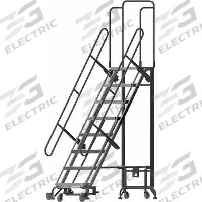 BALLYMORE Hybrid Ladder: 6.8 ft Platform Ht, Unassembled, Spring-Loaded Casters - Steel Wall-Docked Weight-Actuated Auto-Lock Folding Ladders