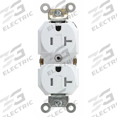 LEVITON Receptacle: Duplex, 5-20, White, 125V AC, 20 A, 2 Pole / 3 Wire (MPN TBR20-W) - General Purpose Receptacles