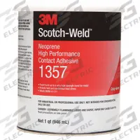 3M Contact Cement: 1357, Gen Purpose, 1 qt, Can, Gray/Green, Water-Resistant. Key specifications — Primary Applications: General Purpose; For Surface Type: Porous; Adhesive Color: Gray/Green; Application Method: Spray On; Heat Resistant: Yes; Low Odor: No; Water Resistance: Water-Resistant; Standards: Greenguard Certified.