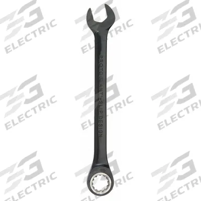 PROTO Combination Wrench: Alloy Steel, Black Chrome, 8 mm Head Size, 5 1/2 in Overall Lg - Metric Spline Ratcheting Combination Wrenches