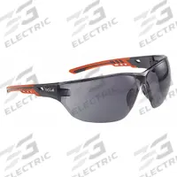 BOLLE SAFETY Safety Glasses: Gray Lens, Frameless, Platinum, Gray/Orange Frame, NESS+ Series (MPN NESSPPSF). Key specifications — Brand: BOLLE SAFETY; Frame Color: Gray/Orange; Lens Color: Gray; Lens Properties: Advanced Anti-Fog.