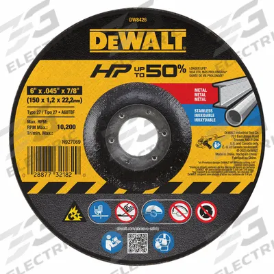 DEWALT Depressed Center Cut-Off Wheel: Type 27, 6" x 0.045" x 7/8", Aluminum Oxide - General Purpose Cut-Off Wheels for Carbon & Stainless Steel